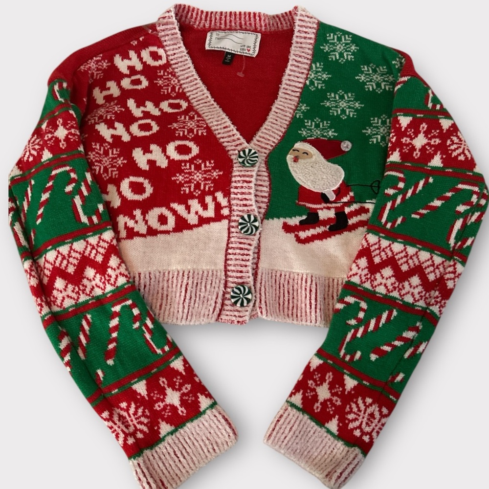 Santa Christmas Festive Red and Green‎ Cardigan